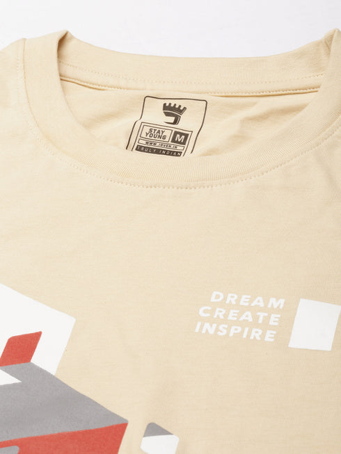 Beige Printed Crew Neck T-shirt